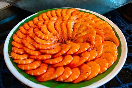 Salt-boiled shrimp is one of the popular seafood menus.の写真素材