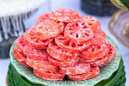 The bael can be eaten either fresh from trees or after being dried and produced into candy, toffee, pulp powder or nectar.の写真素材