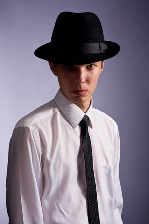  close up portret of man with hatの写真素材