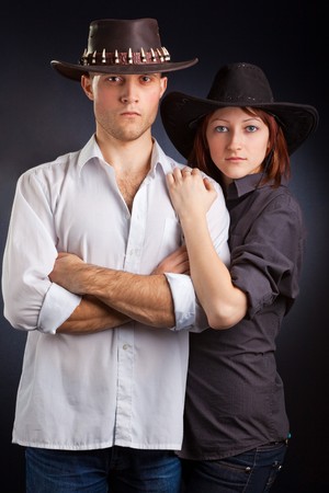 Attractive Couple against a Black Backgroundの写真素材