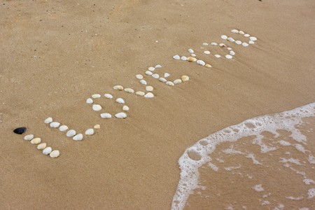 I Love you in sand on a a beachの写真素材