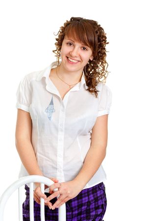 Smiling  woman. Isolated over white backgroundの写真素材