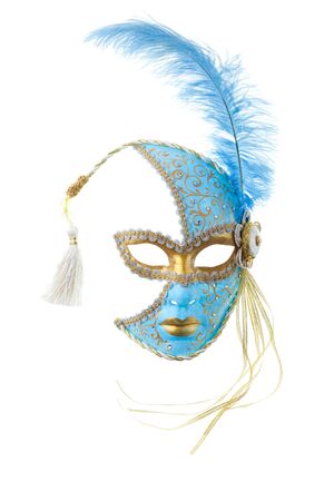 blue and gold feathered mask isolated on a white background
の写真素材