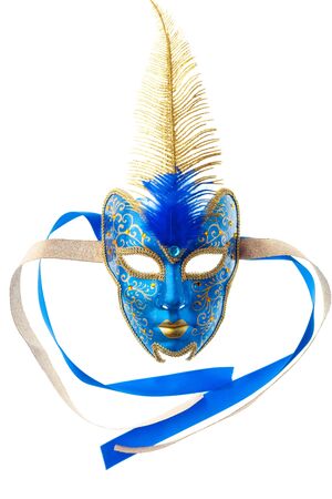 blue and gold mask isolated on a white backgroundの写真素材