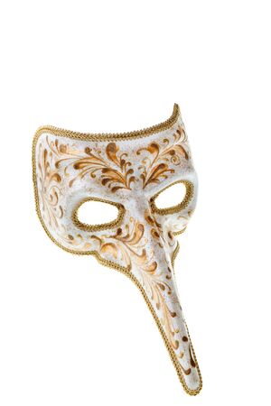 white and gold venetian  mask isolated on a white backgroundの写真素材