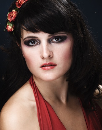 Beautiful face of a glamour woman with brightly makeupの写真素材