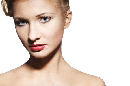Beautiful face of a glamour woman with brightly makeupの写真素材