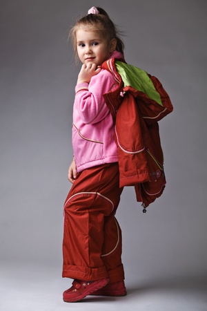 pretty little girl on grayの写真素材