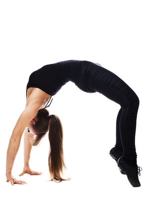 Fitness woman stretching full body isolated on white background.の写真素材