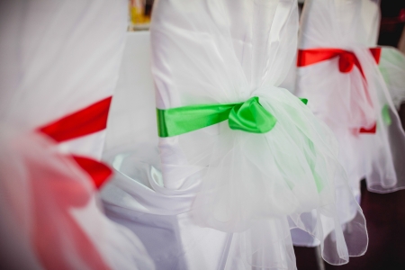 Empty wedding chairs elegantly decoratedの写真素材