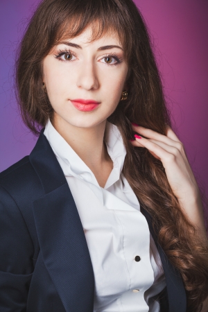 Beautiful woman with colored backgroundの写真素材