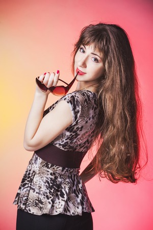 portrait of beautiful and fashion woman in sunglassesの写真素材