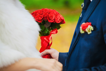 Wedding ceremony in a beautiful gardenの写真素材