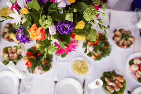 Table set for an event party or wedding receptionの写真素材