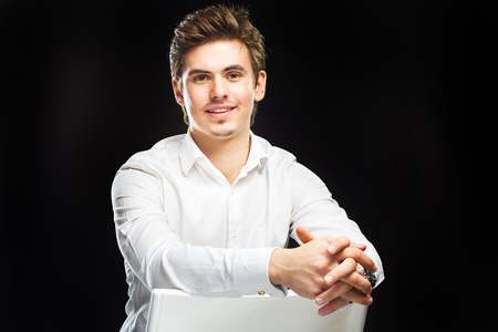 Fashion young businessman in white shirtの写真素材
