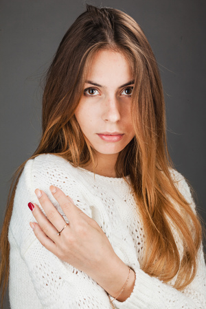 closeup portrait of beautiful ladyの写真素材