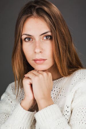 closeup portrait of beautiful ladyの写真素材