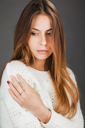 closeup portrait of beautiful ladyの写真素材