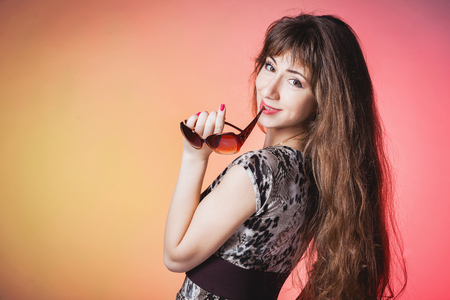 portrait of beautiful and fashion woman in sunglassesの写真素材
