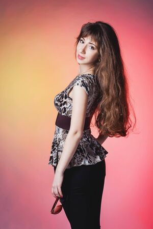 portrait of beautiful and fashion woman in sunglassesの写真素材