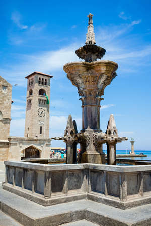 Church and fountain in Rhodes town. Rhodes, Dodecanese, Greeceの写真素材