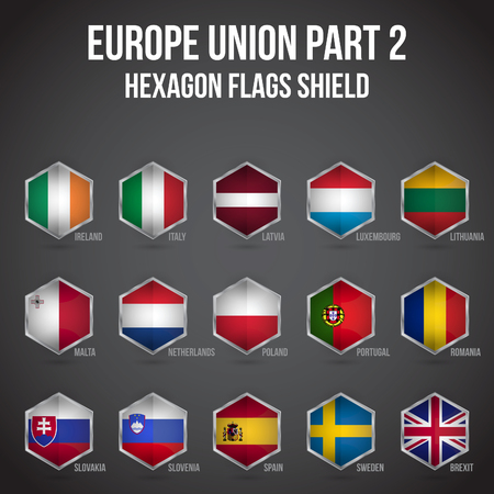 Europe Union Hexagon Flags Shield Part 2のイラスト素材