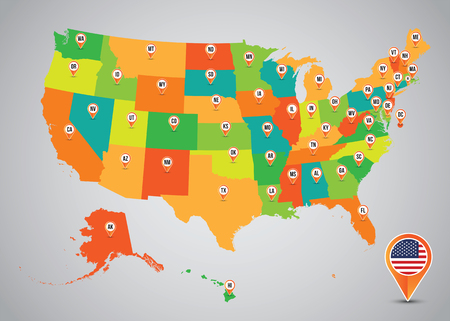 United States with States and Capital Initial Location Icon Mapのイラスト素材