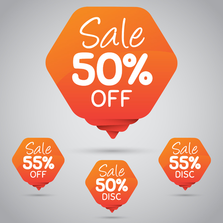 50% 55% Sale, Disc, Off on Cheerful Orange Tag for Marketing Retail Element Designのイラスト素材