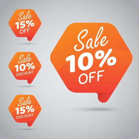 10% 15% Sale, Disc, Off on Cheerful Orange Tag for Marketing Retail Element Designのイラスト素材