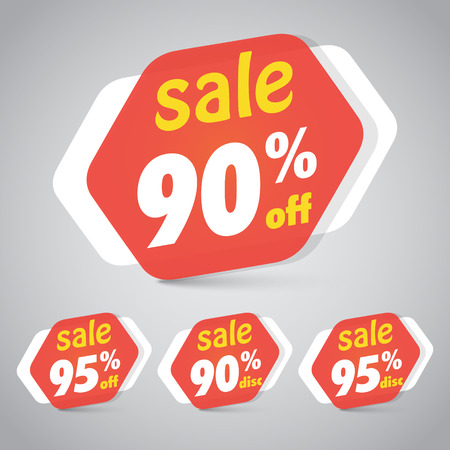 Sale Sticker Tag for Marketing Retail Element Design with 90% 95% Off. Vector Illustration.のイラスト素材