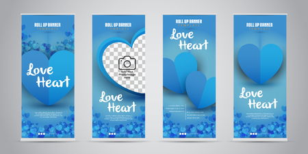 Love Heart Business Roll Up Banner with 4 Variant Designs Vector Illustration.のイラスト素材