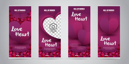 Love Heart Business Roll Up Banner with 4 Variant Designs Vector Illustration.のイラスト素材