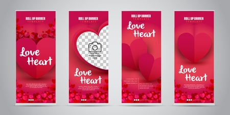 Love Heart Business Roll Up Banner with 4 Variant Designs Vector Illustration.のイラスト素材