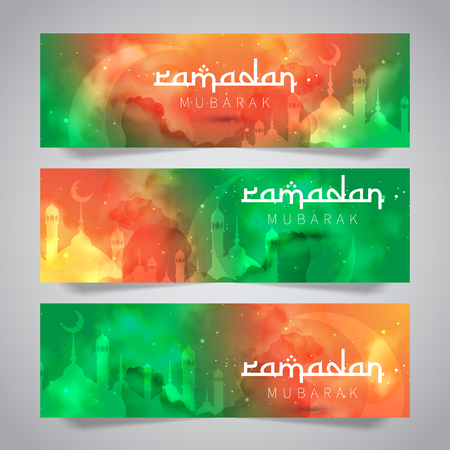 Ramadan Mubarak Islamic Greeting of Holy Month Banner Templateのイラスト素材