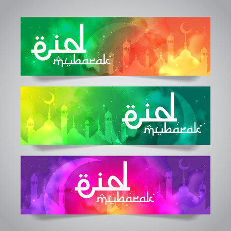 Eid Mubarak Islamic Greeting of Holy Month Banner Templateのイラスト素材