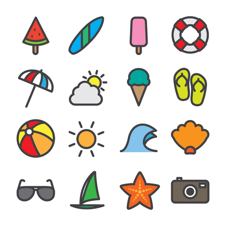Summer Icon Set - Flat Outlineのイラスト素材