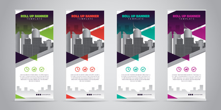 Business Roll Up Banner. Standee Design. Banner Template. 4 Various Color Set - Vector illustrationのイラスト素材