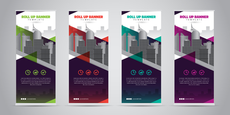 Business Roll Up Banner. Standee Design. Banner Template. 4 Various Color Set - Vector illustrationのイラスト素材