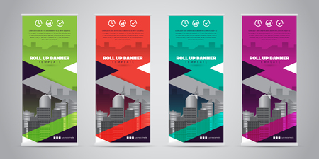 Business Roll Up Banner. Standee Design. Banner Template. 4 Various Color Set - Vector illustrationのイラスト素材