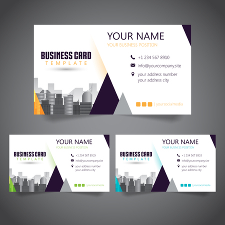 Modern Corporate Business Card with 3 Alternate Colors and Vectorized Buildingsのイラスト素材