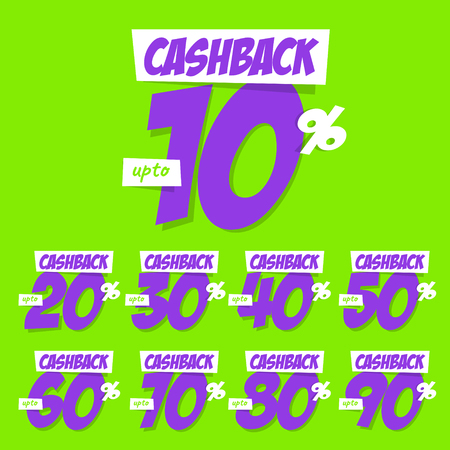 Complete Set (10% to 90%) of Cashback Vector Sale Tagsのイラスト素材