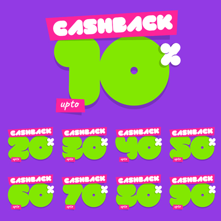 Complete Set (10% to 90%) of Cashback Vector Sale Tagsのイラスト素材