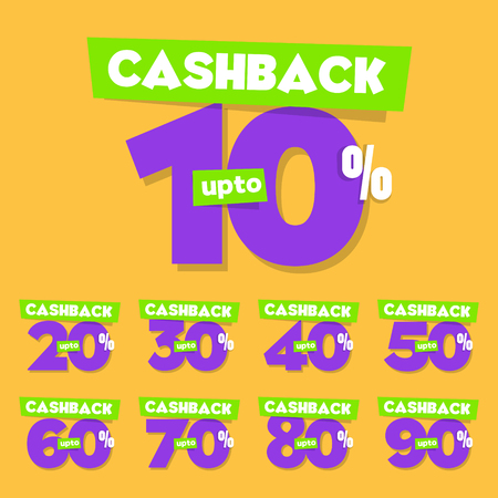Complete Set (10% to 90%) of Cashback Vector Sale Tagsのイラスト素材