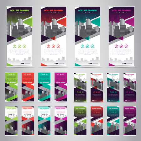 Bundle of 4 Different Color Business Roll Up. Standee Design. Banner Template. Presentation and Brochure. Vector illustrationのイラスト素材