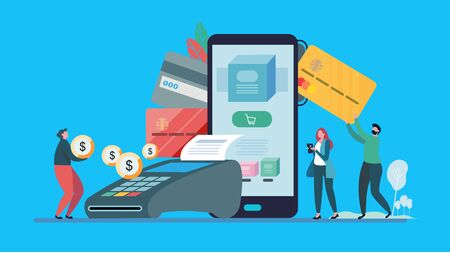 Online shopping. with shopping bags, credit cards, money, cellphones. internet, electronic banking.のイラスト素材