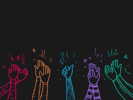 hand drawn of colorful applause. thumbs up gesture on doodle style , vector illustrationのイラスト素材