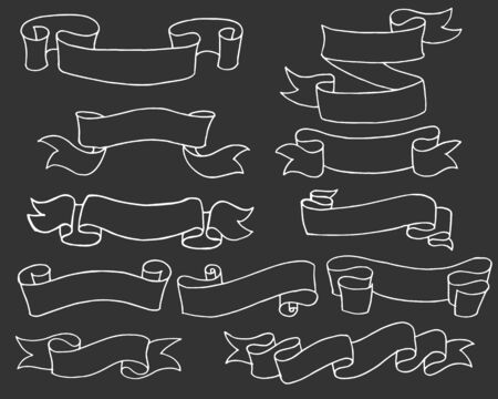 set of hand drawn vector doodle ribbon banner illustrations.のイラスト素材