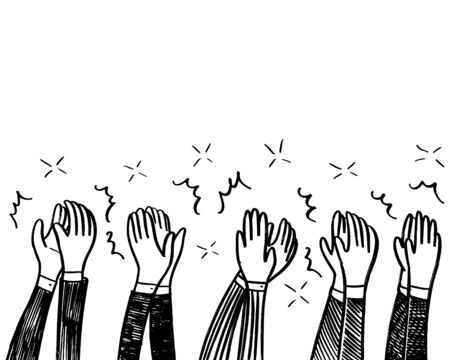 Hand Drawn sketch style of Human hands clapping ovation. applause, thumbs up gesture on doodle style , vector illustration.のイラスト素材