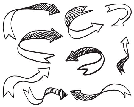 Set of Hand drawn vector arrows  doodle on white background.design element vector illustration.のイラスト素材