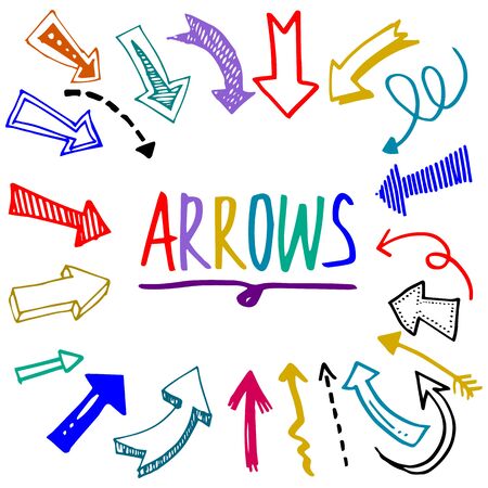 illustration hand drawn of vector colorful Arrow Set ,doodle style.のイラスト素材